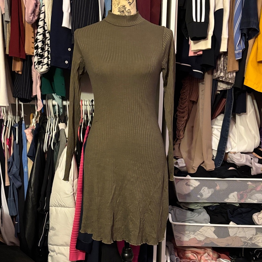 Primark Olive Long Sleeve Ribbed Dress
